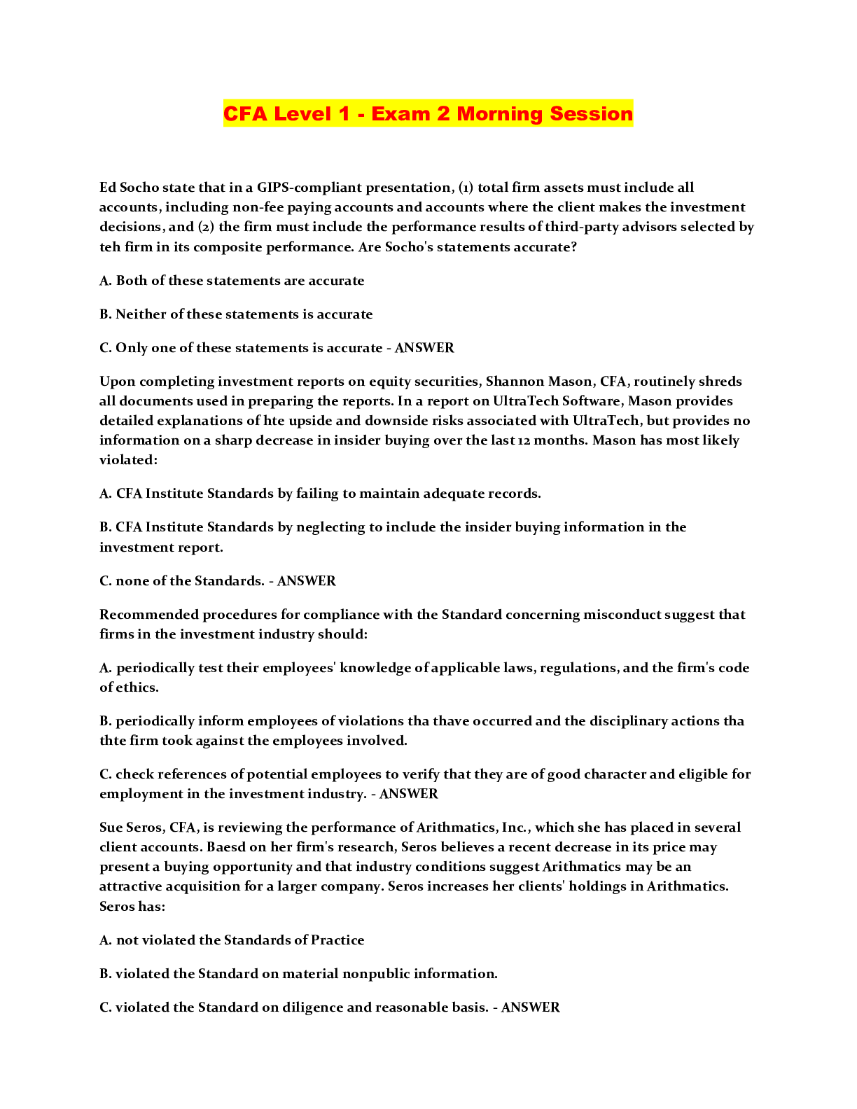 Preview image of CFA Level 1 - Exam 2 Morning Session document